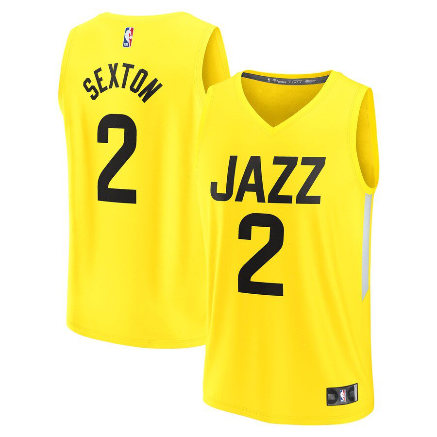 Men Utah Jazz #2 Collin Sexton Fanatics Branded Yellow 2022-23 Fast Break Replica Player NBA Jersey